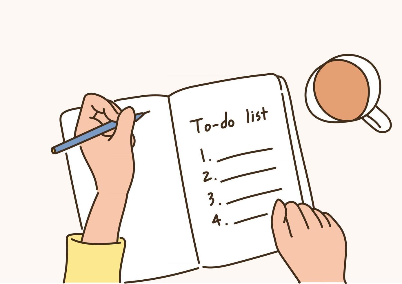 A hand writing a to-do list in a notebook. hand drawn style vector design illustrations.