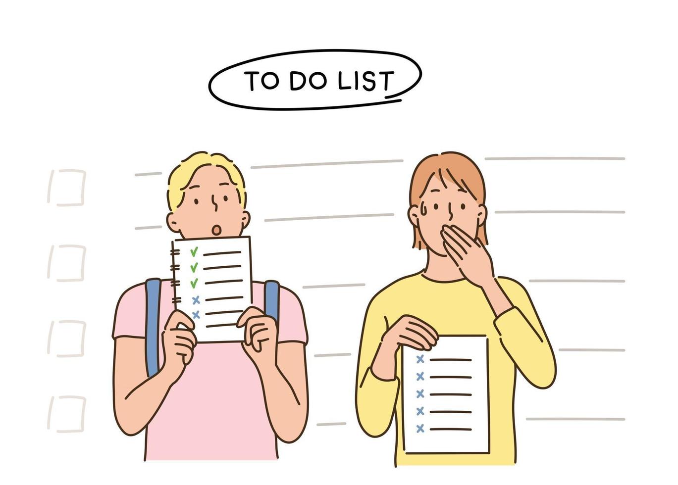 People holding to-do lists. hand drawn style vector design illustrations.
