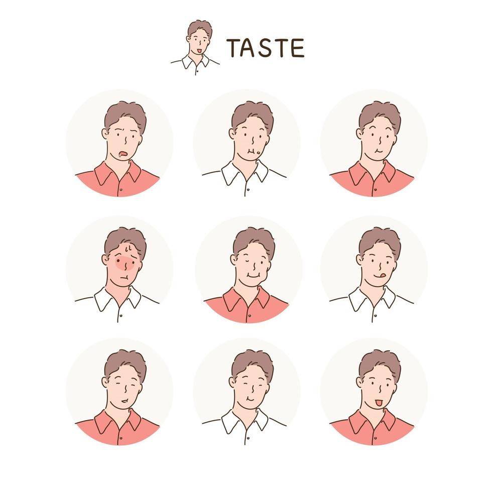 Various facial expressions of a man. hand drawn style vector design illustrations.