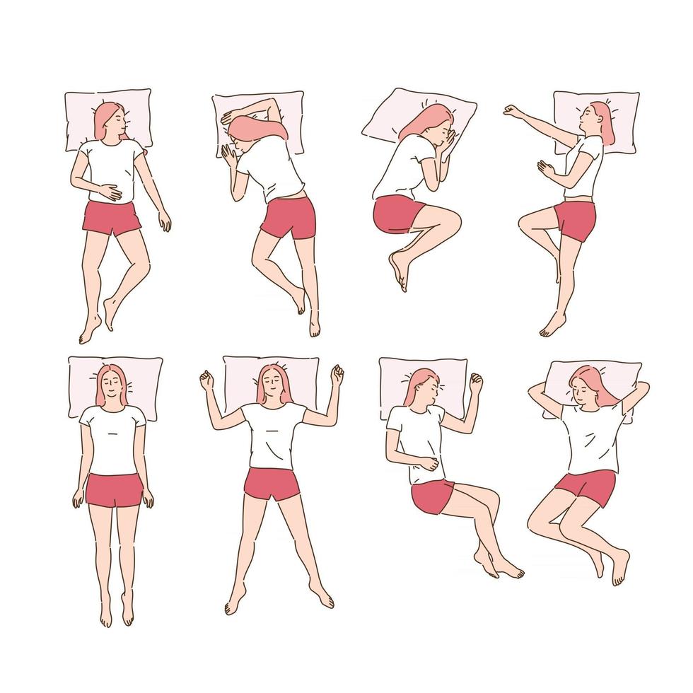Sleeping poses Various action poses. hand drawn style vector design