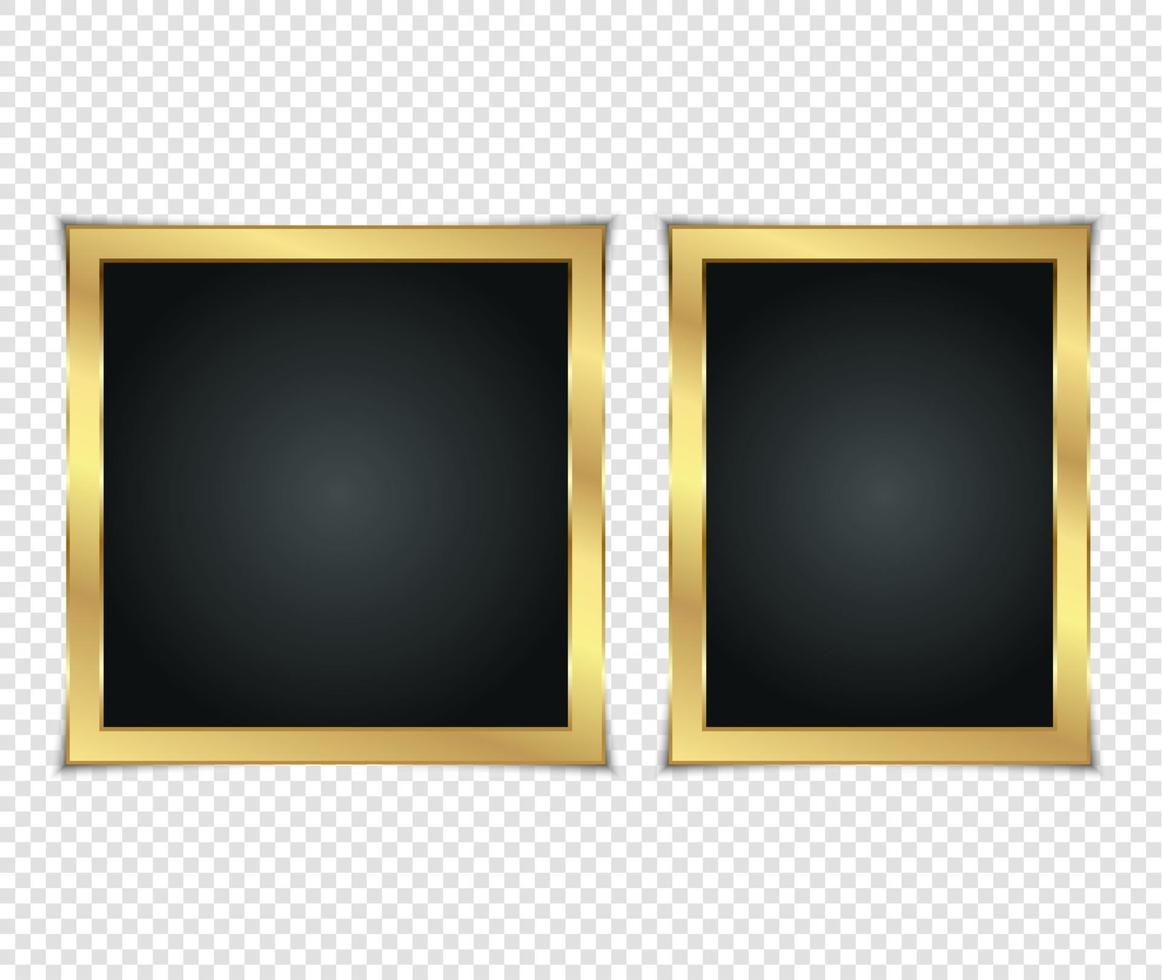Gold shiny glowing frame with shadows isolated on transparent background. Gold luxury vintage style realistic border, photo, banner. illustration - Vector