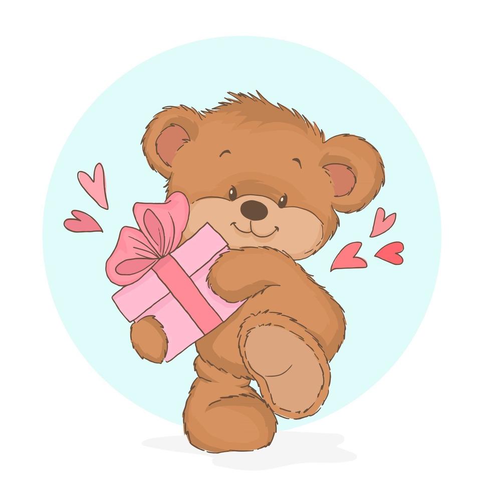 Cute Teddy Bear in love Valentines or Mothers day postcard vector