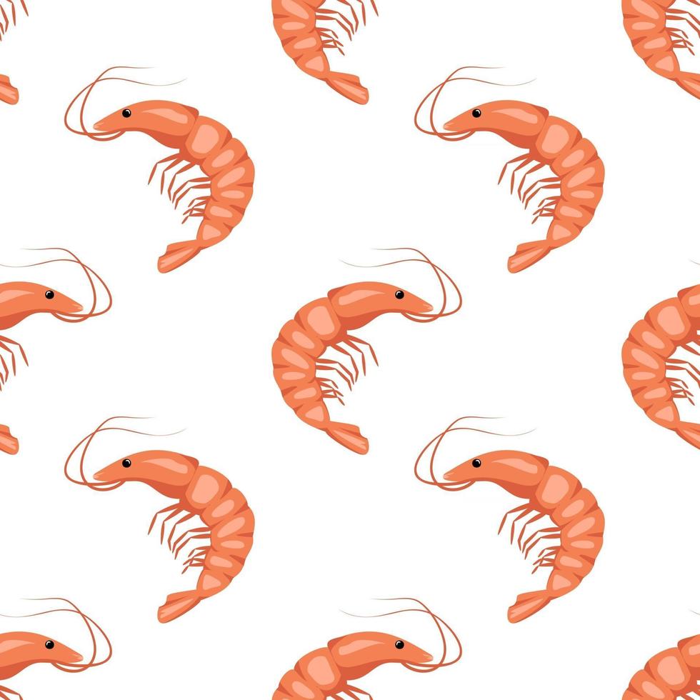 patrón sin fisuras con camarones o gambas sobre un fondo blanco. lindo estampado para textiles, papel y otros diseños. una fuente de vitaminas y nutrición saludable vector