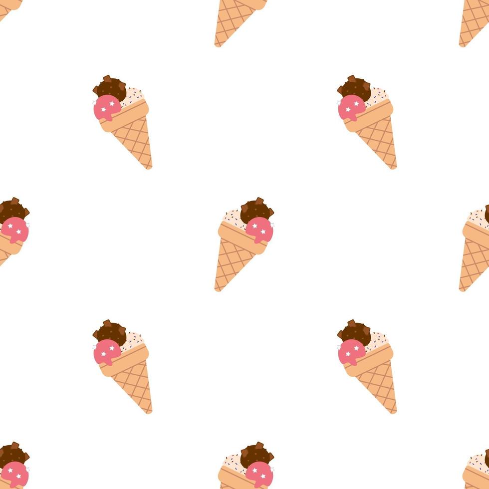 Seamless pattern with ice cream in a waffle cup. Cute summer print with dessert. Festive decoration for textiles, wrapping paper and design vector