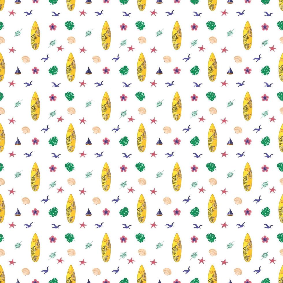 Cute bright seamless summer pattern with items for the sea and vacation.. Decorative elements for printing, textiles, wrapping paper and design vector