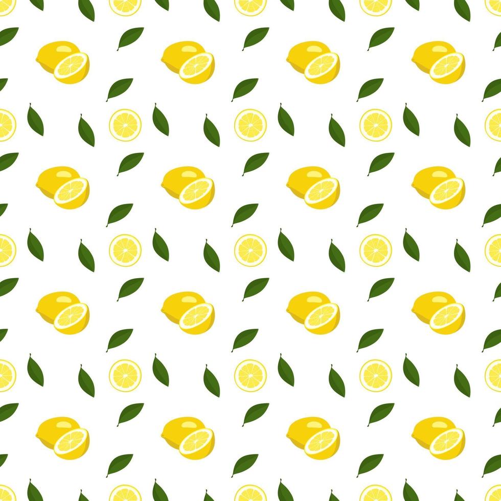 Seamless bright spring and summer pattern with lemon and slices on a white background. A set of citrus fruits for a healthy lifestyle vector