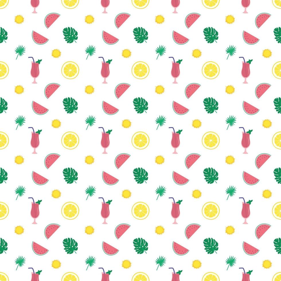 Cute bright seamless summer pattern with watermelons, lemon, cactus. Decorative elements for printing, textiles, wrapping paper and design vector