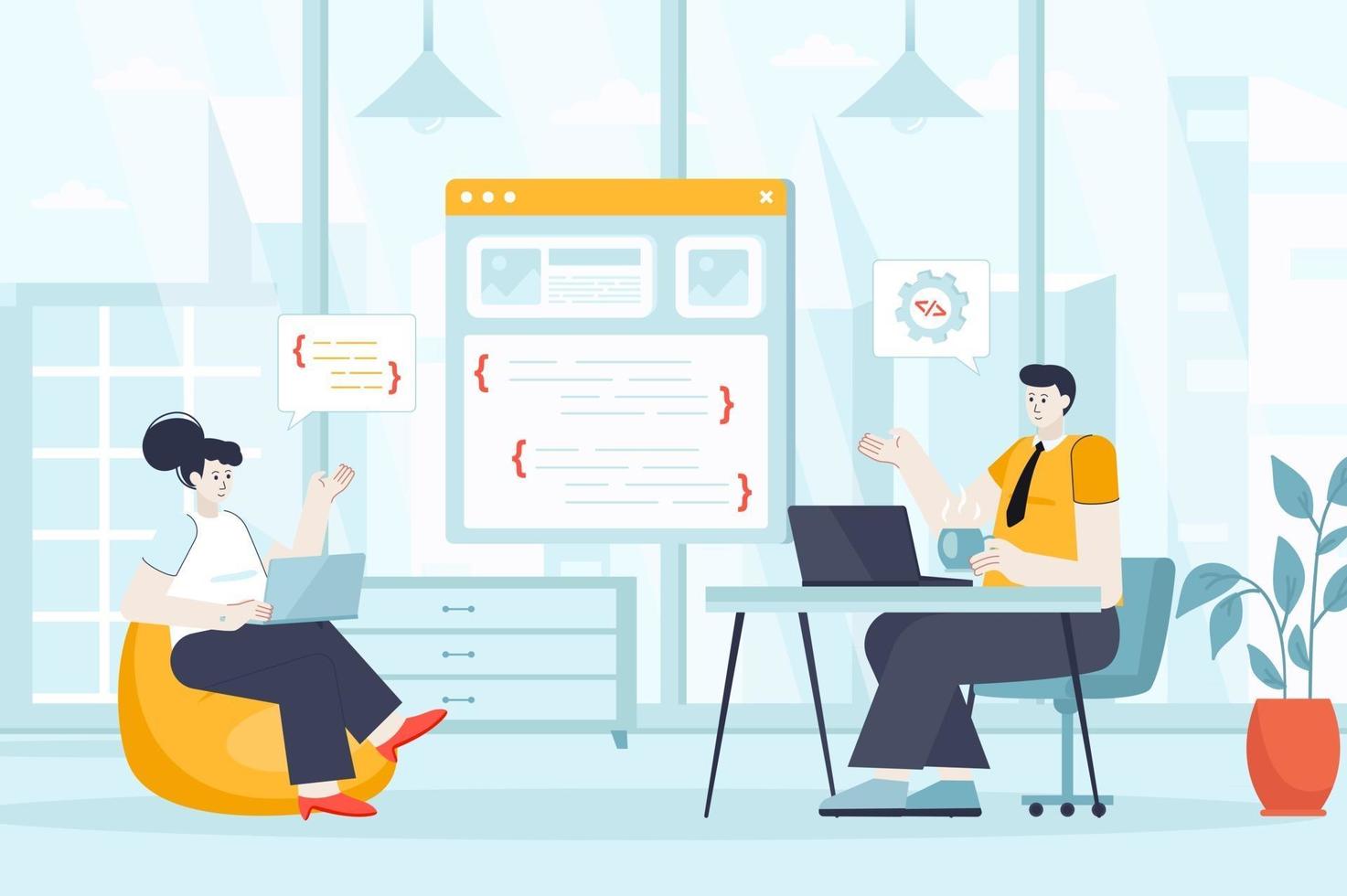 Programmer working concept in flat design vector illustration