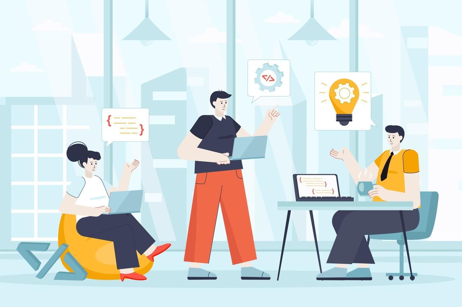 Developers team concept in flat design vector illustration