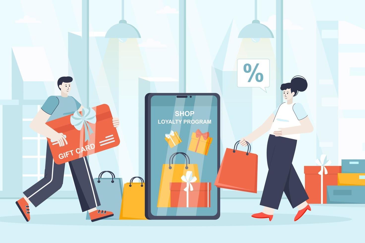 Shop loyalty program concept in flat design vector illustration