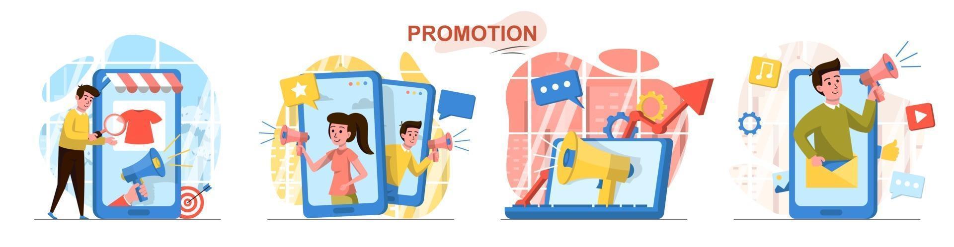 Promotion flat design concept scenes set vector