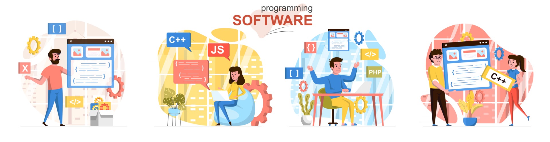 Programming flat design concept scenes set 2612456 Vector Art at Vecteezy