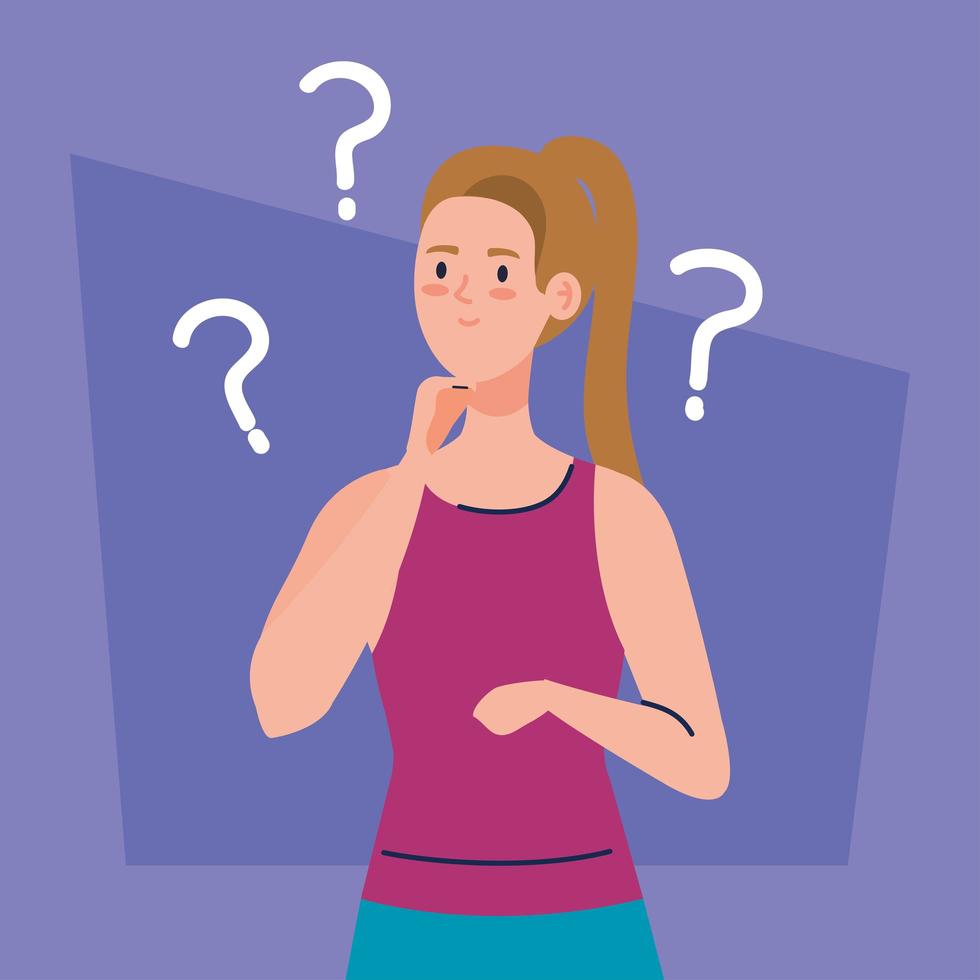 thoughtful woman, young woman thinking or solving problem vector