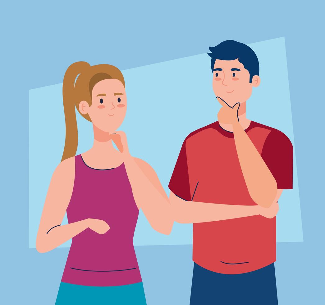 thoughtful couple, woman and man thinking or solving problem vector