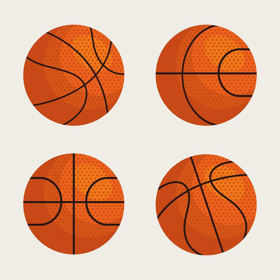 colección, pelotas de baloncesto, cuatro pelotas de baloncesto vector