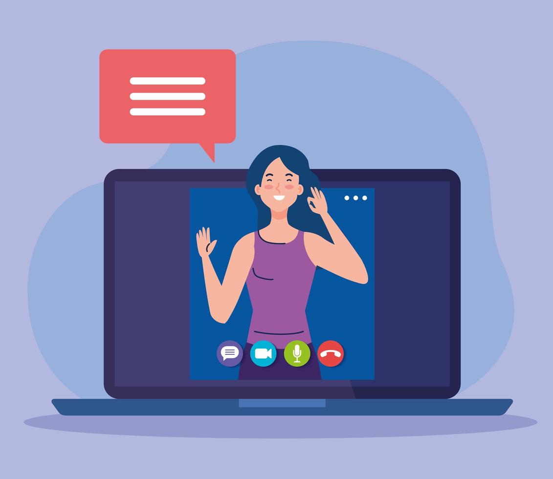 online party, woman have online party in quarantine, video conference, party web camera online holiday vector