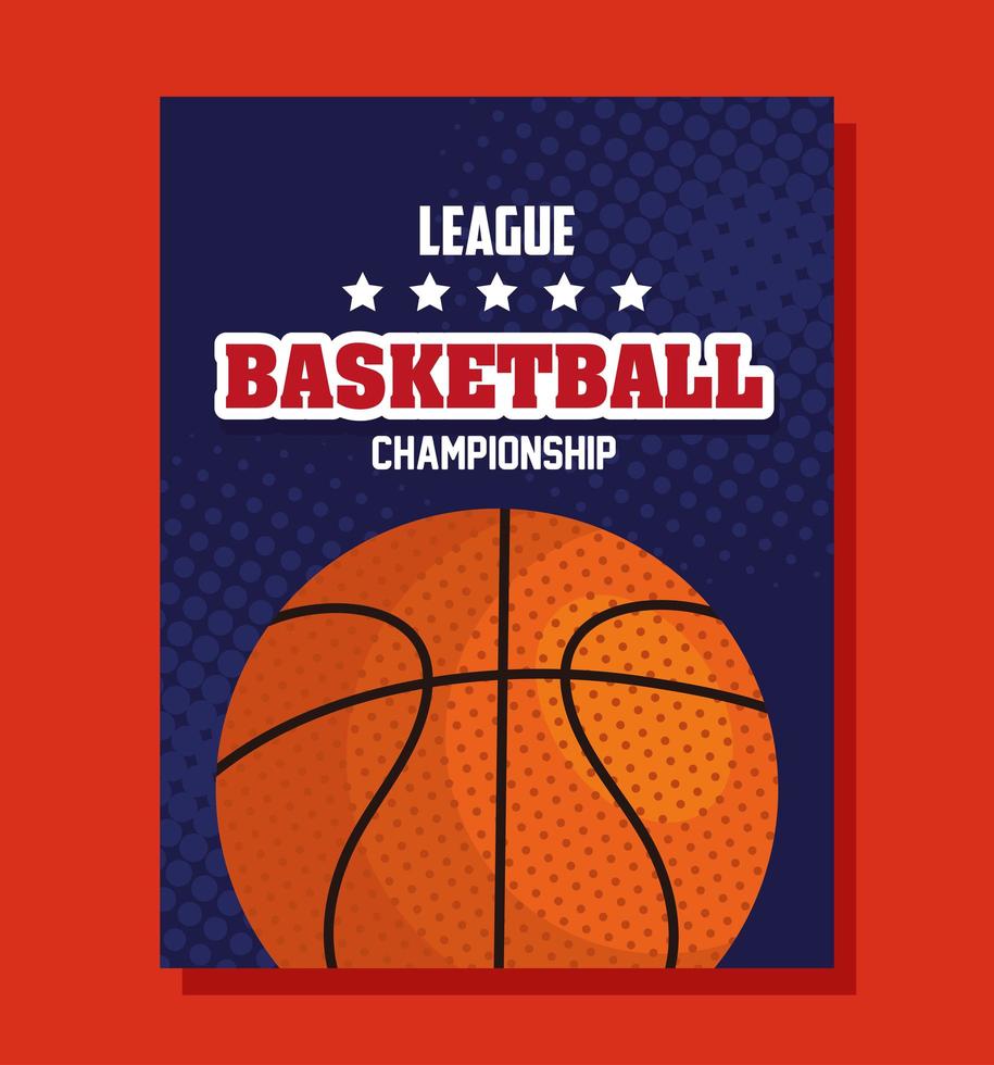 Campeonato de baloncesto de la liga, emblema, diseño con pelota de baloncesto. vector