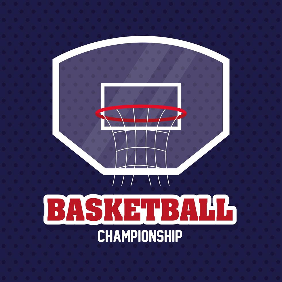 basketball championship, emblem, design of basketball and hoop basket vector