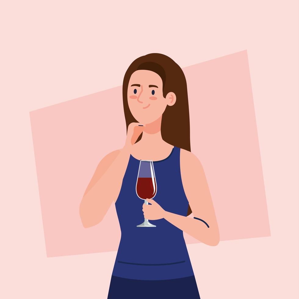 happy woman with cup wine, healthy lifestyle, celebrating holiday party vector