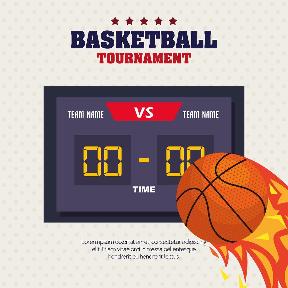 basketball , label, design of basketball ball, flame with ball and score board vector