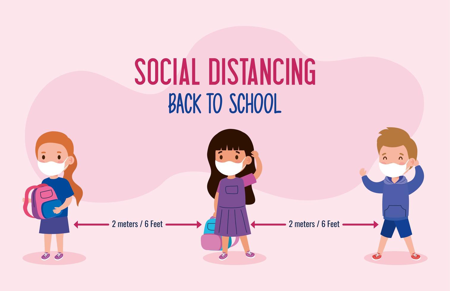 back to school for new normal lifestyle concept, kids wearing medical mask and social distancing protect coronavirus covid 19 vector