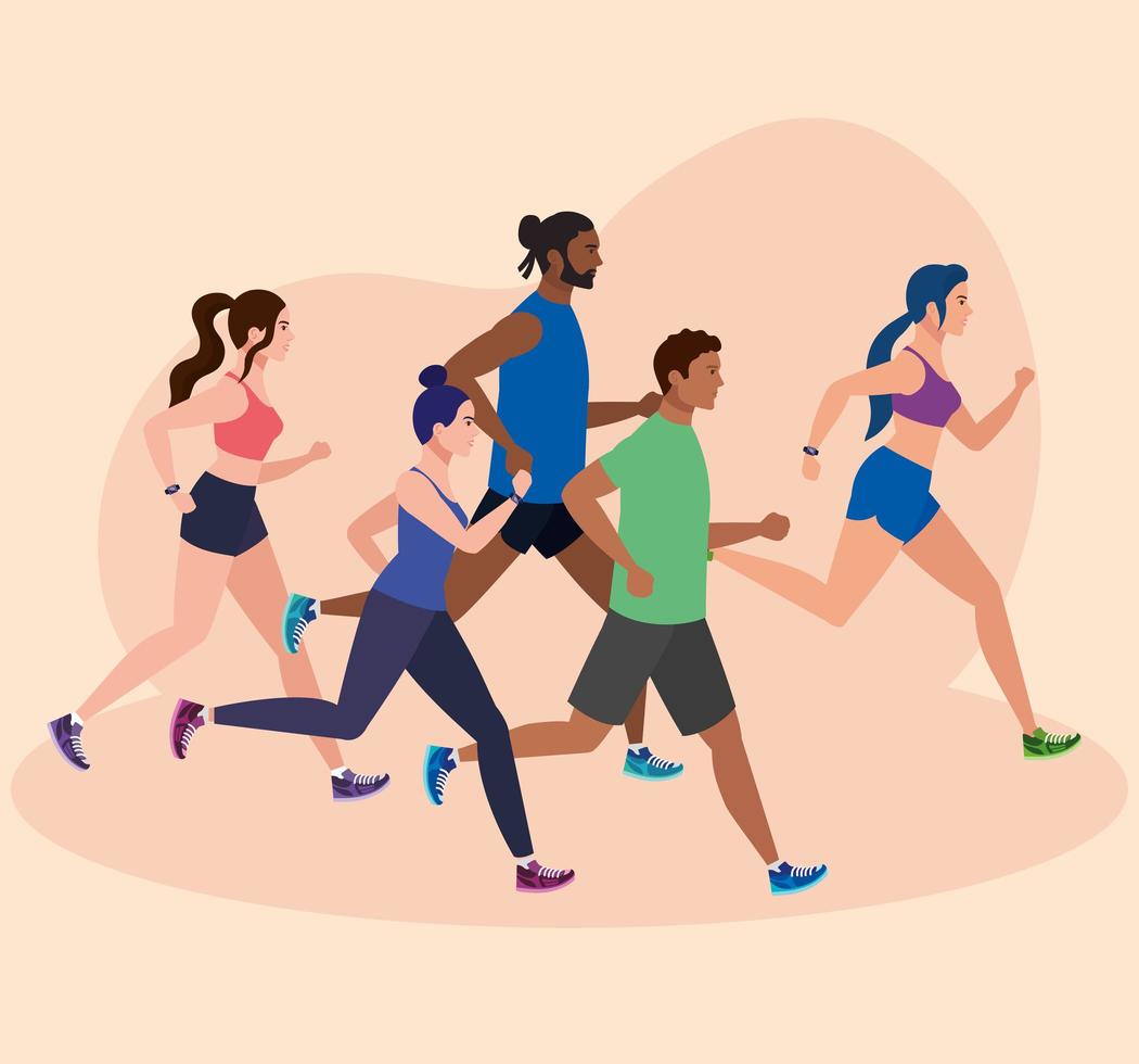 people running, group persons in sportswear jogging, people athlete, sporty persons vector