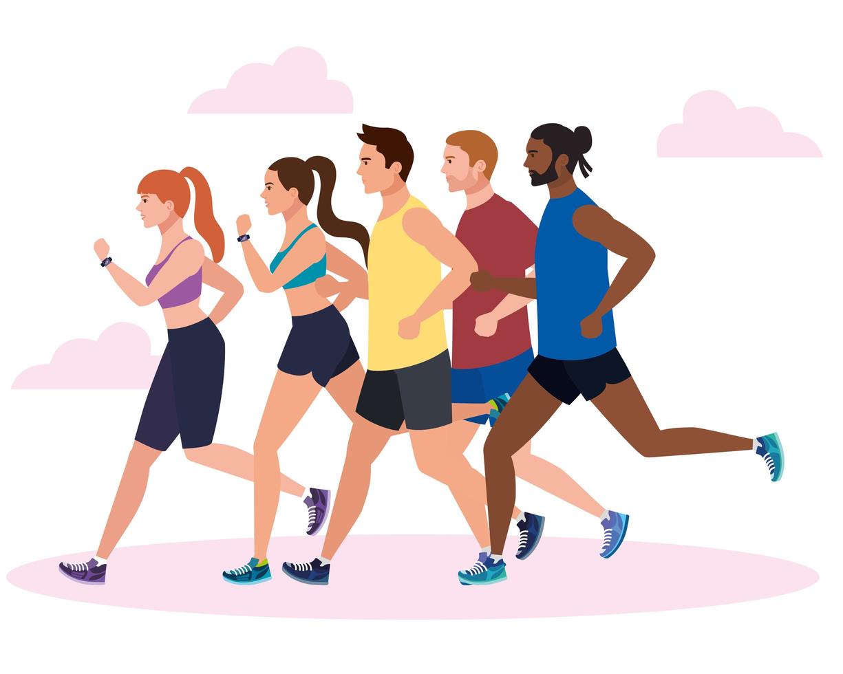 people running, group persons in sportswear jogging, people athlete