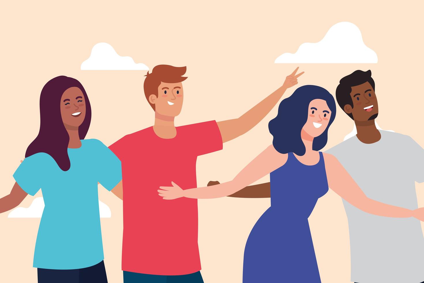 happy characters, young people, friendship excitement, cheerful laughing from happiness vector