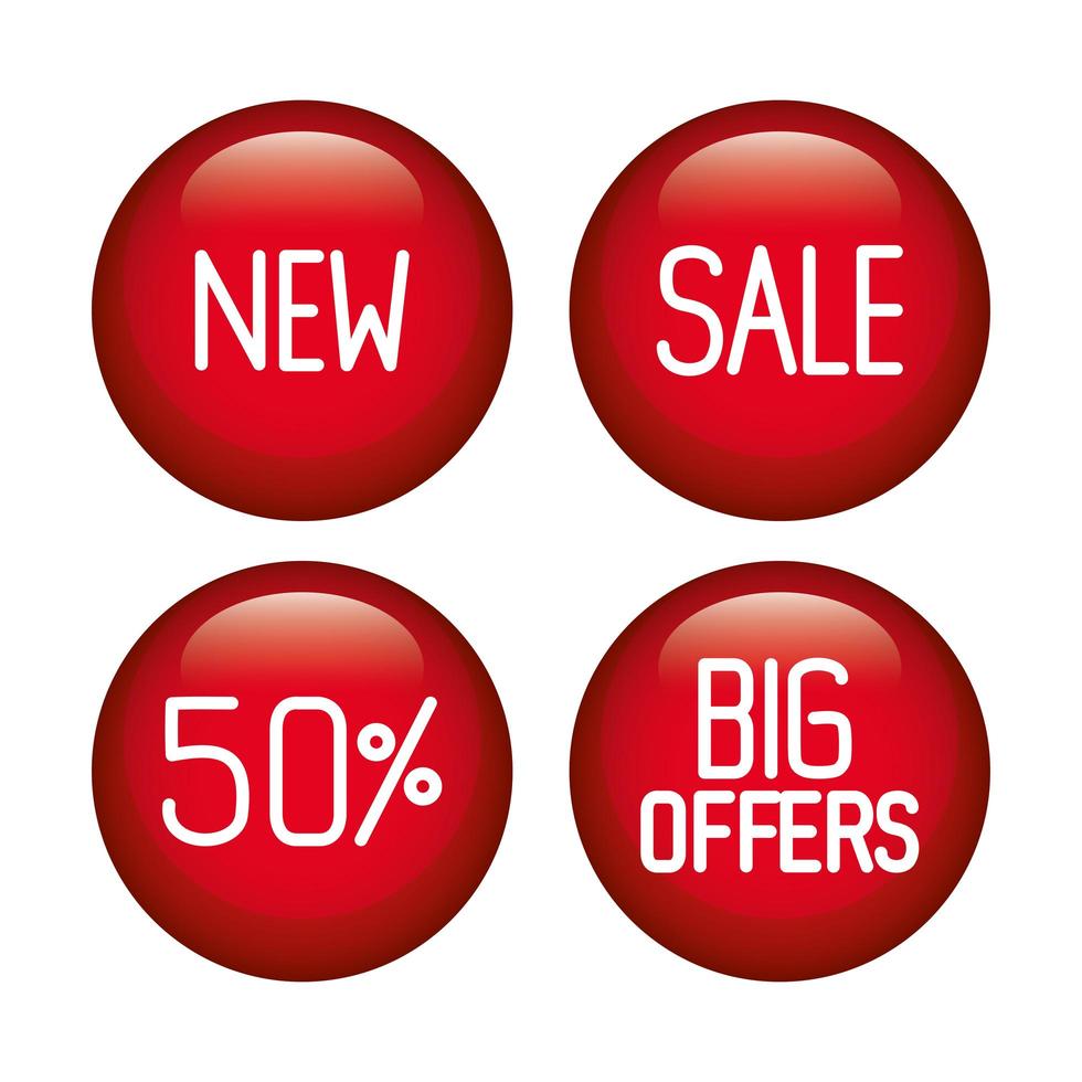 buttons big offers, sale promotion, set collection vector