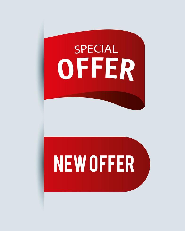 price tags, collection red ribbon banners, sale promotion, website stickers, special offers vector