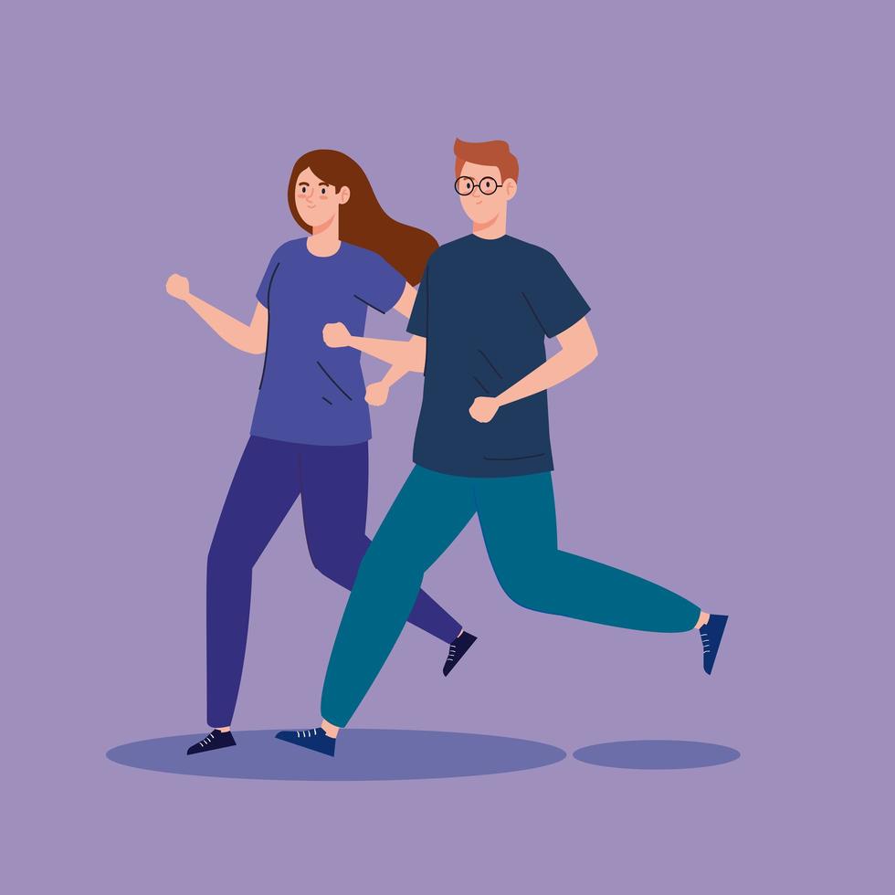 couple jogging, running practicing exercise, sport competition vector