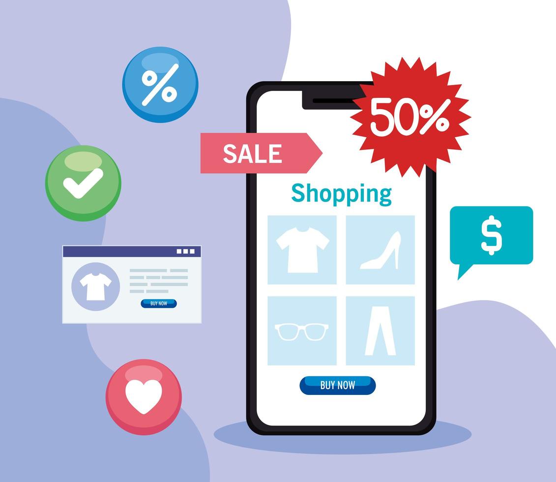 shopping online on website or mobile, concept marketing and digital marketing in smartphone, discounts and promotion vector