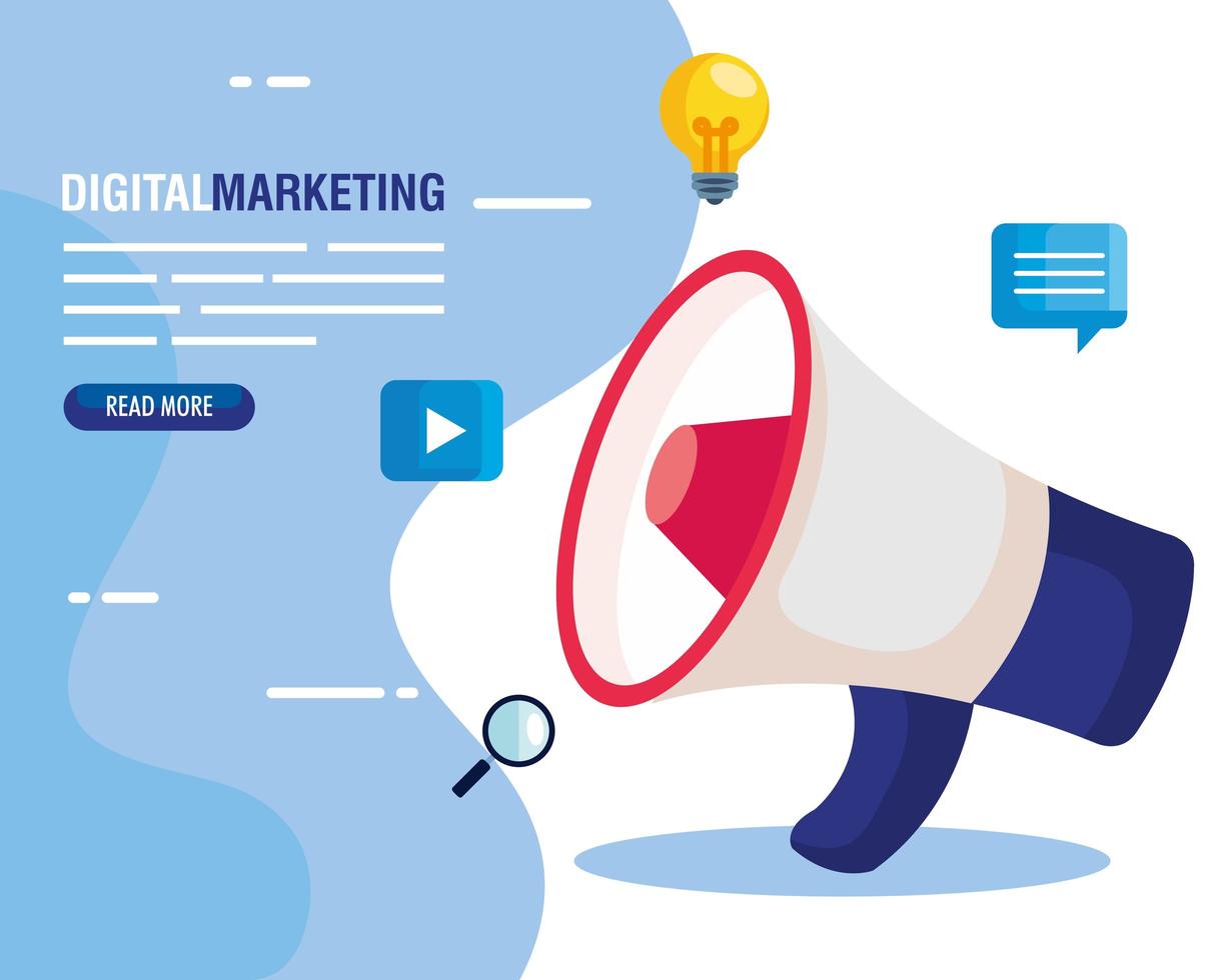 digital online marketing for business and social media marketing, megaphone and marketing icons vector