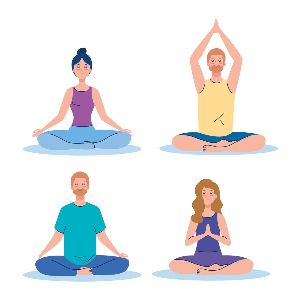 grupo de personas meditando, concepto de yoga, meditación, relajación, estilo de vida saludable vector