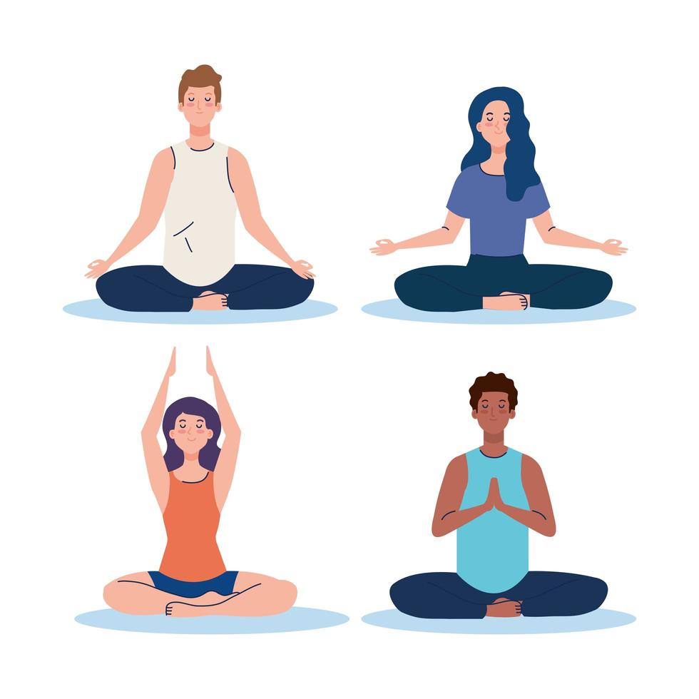 grupo de personas meditando, concepto de yoga, meditación, relajación, estilo de vida saludable vector