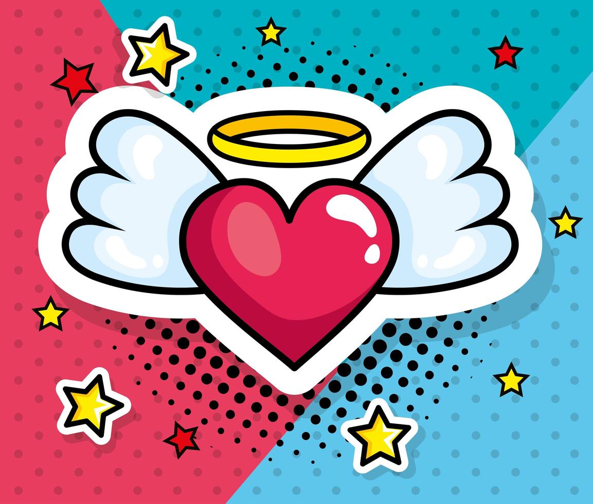 corazón con alas icono de estilo pop art vector