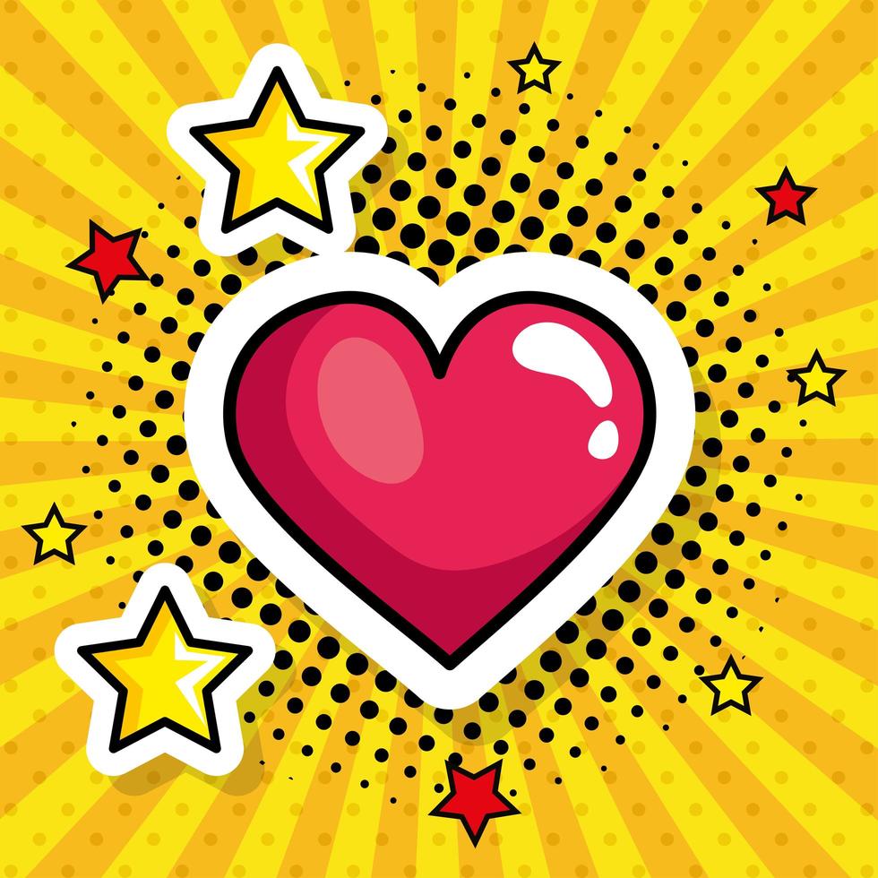 corazón con estrellas icono de estilo pop art vector