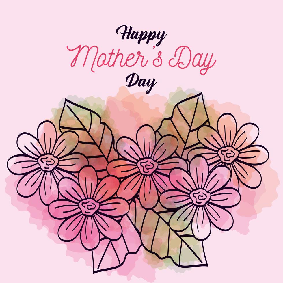 happy mother day card with decoration of flowers vector