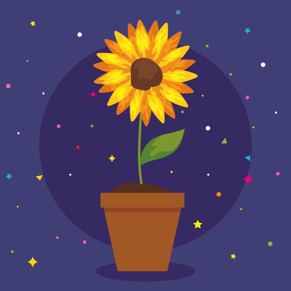 girasol, en, maceta, planta, icono vector