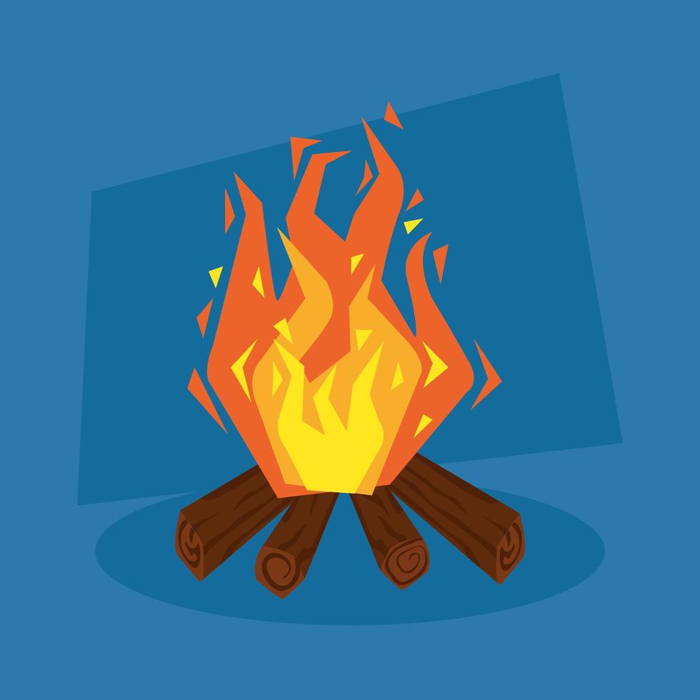 bonfire with wooden and flame in blue background vector