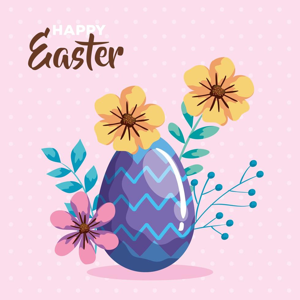 happy easter card with egg and decoration vector