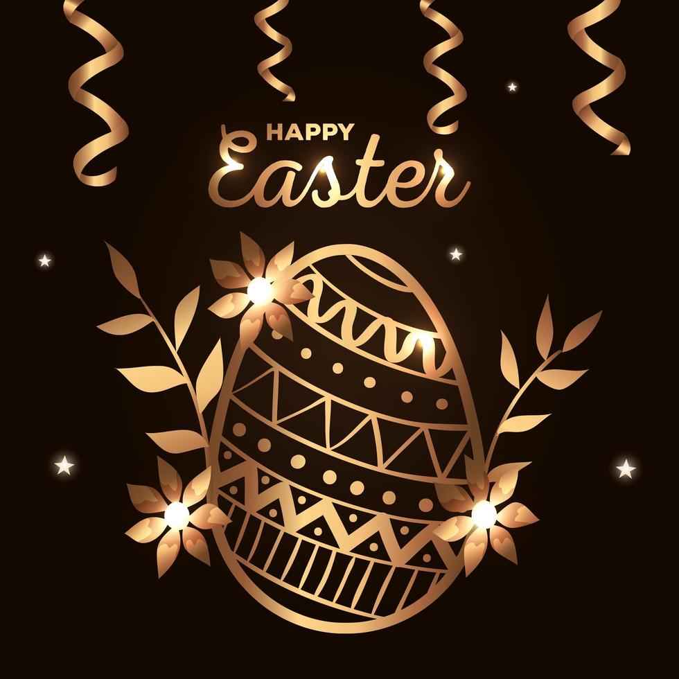 happy easter card with golden egg decoration vector