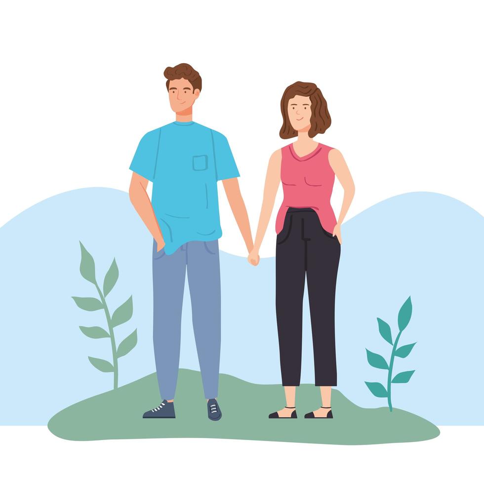 young couple in landscape nature vector