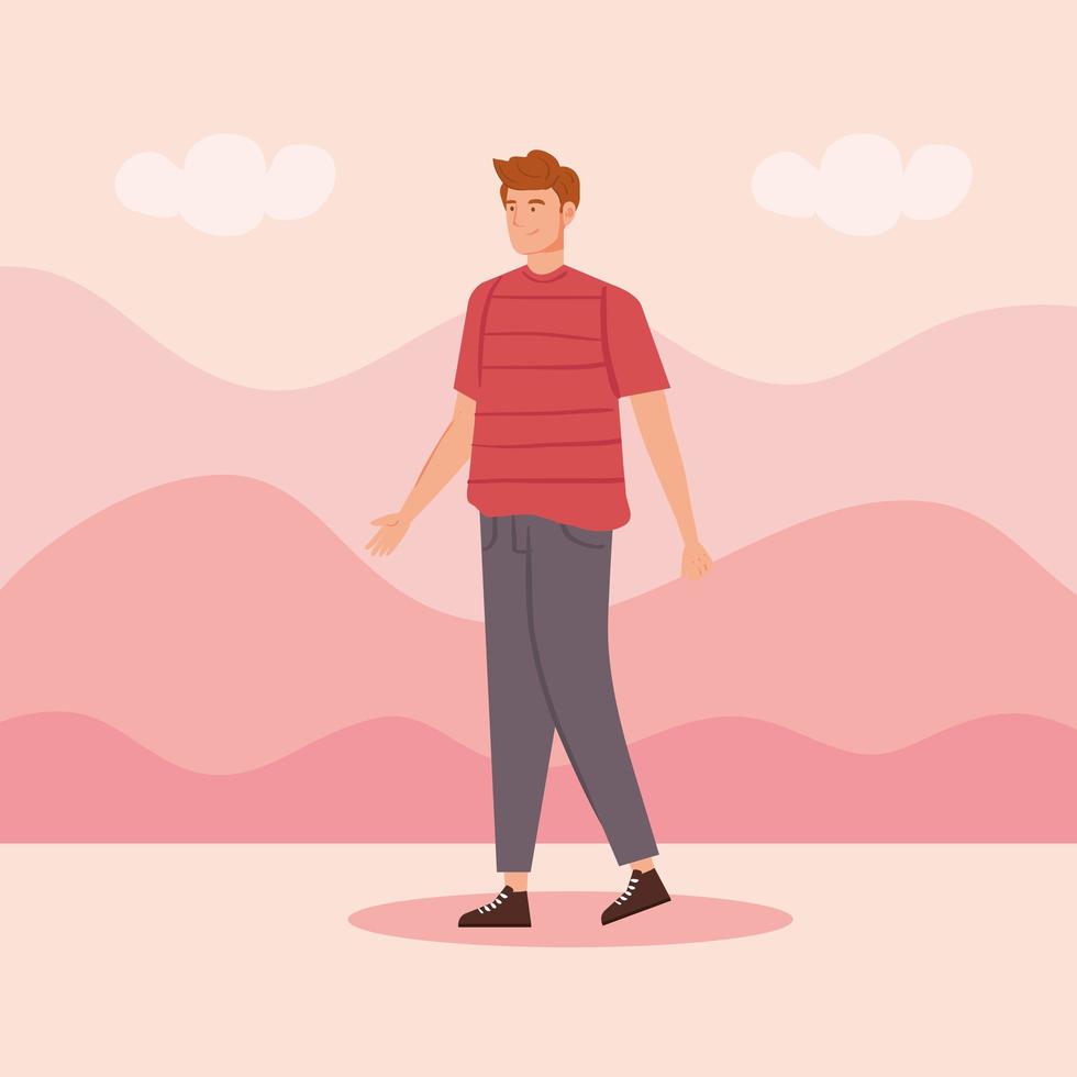 hombre joven en personaje de avatar de paisaje vector