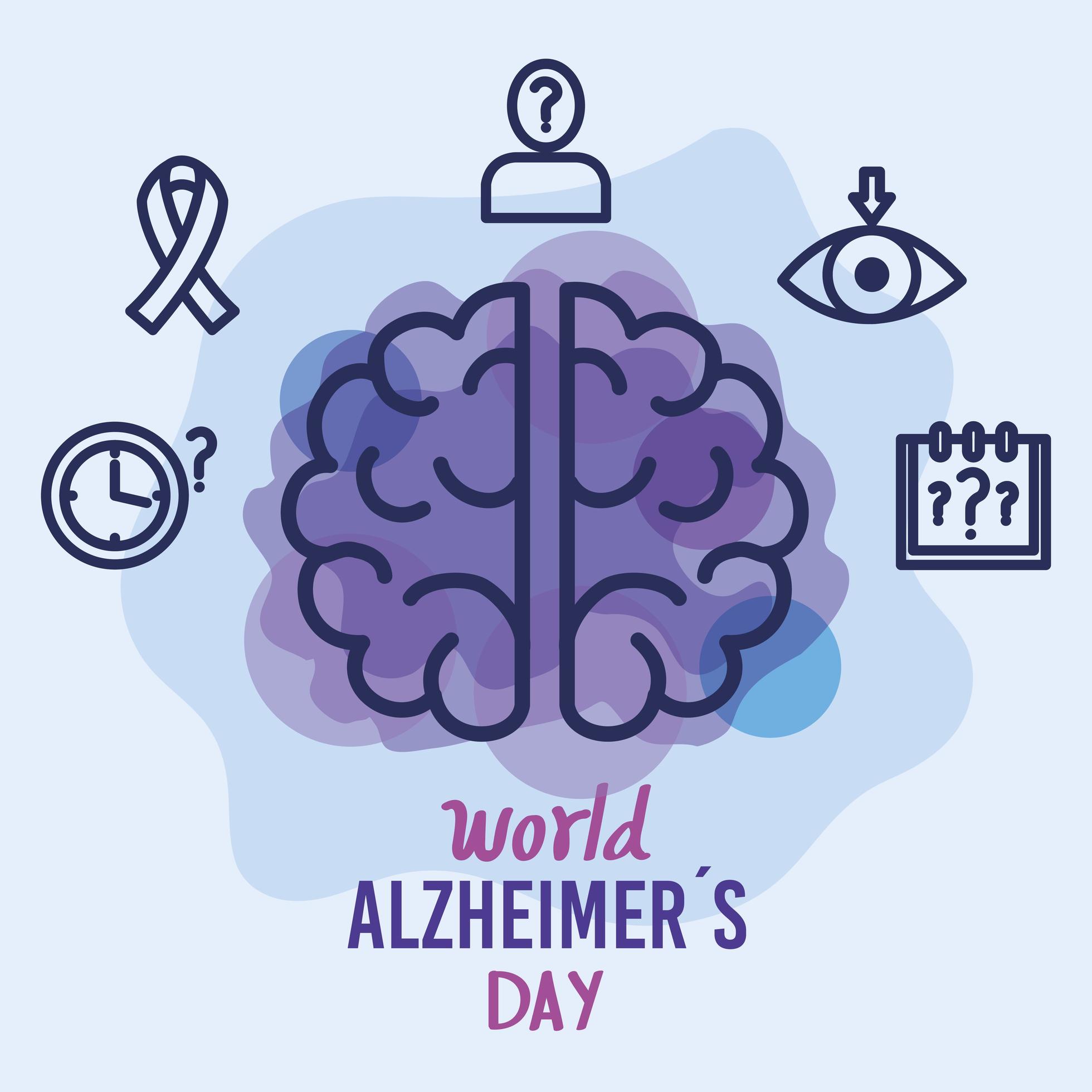 world alzheimer day with brain and icons 2613545 Vector Art at Vecteezy