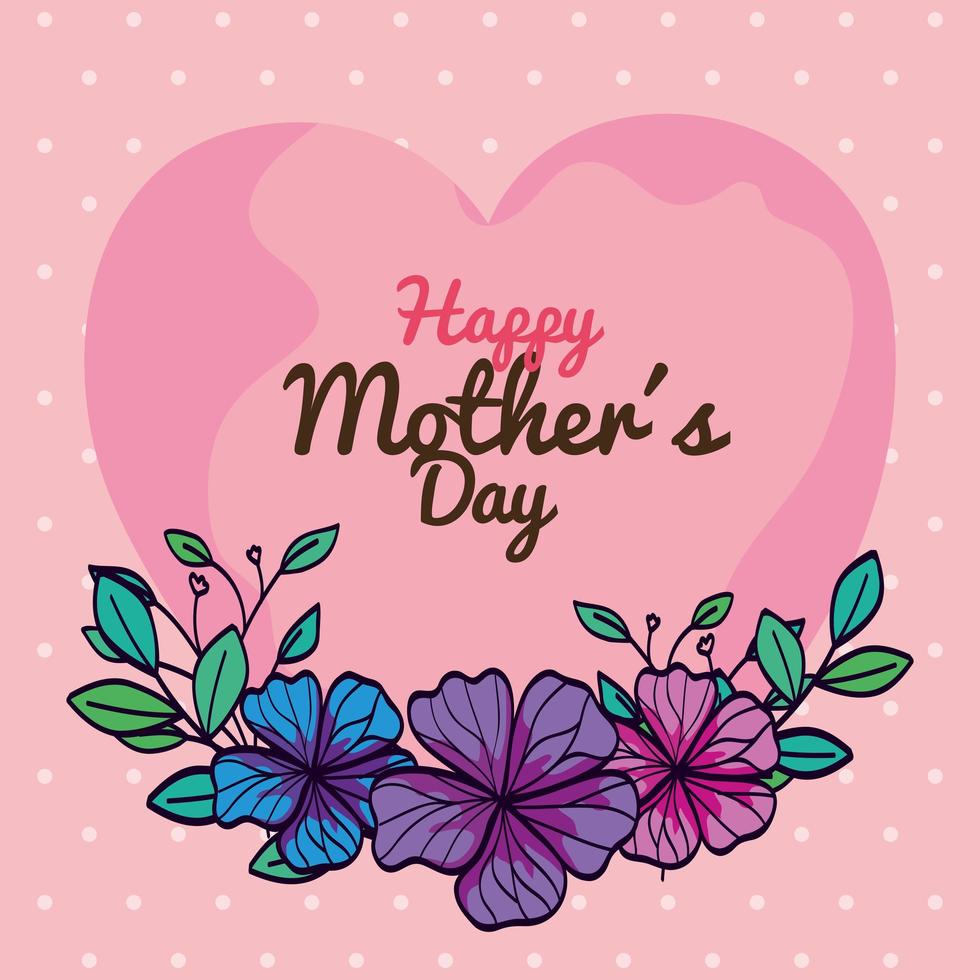 Tarjeta del feliz día de la madre con decoración de corazón y flores. vector