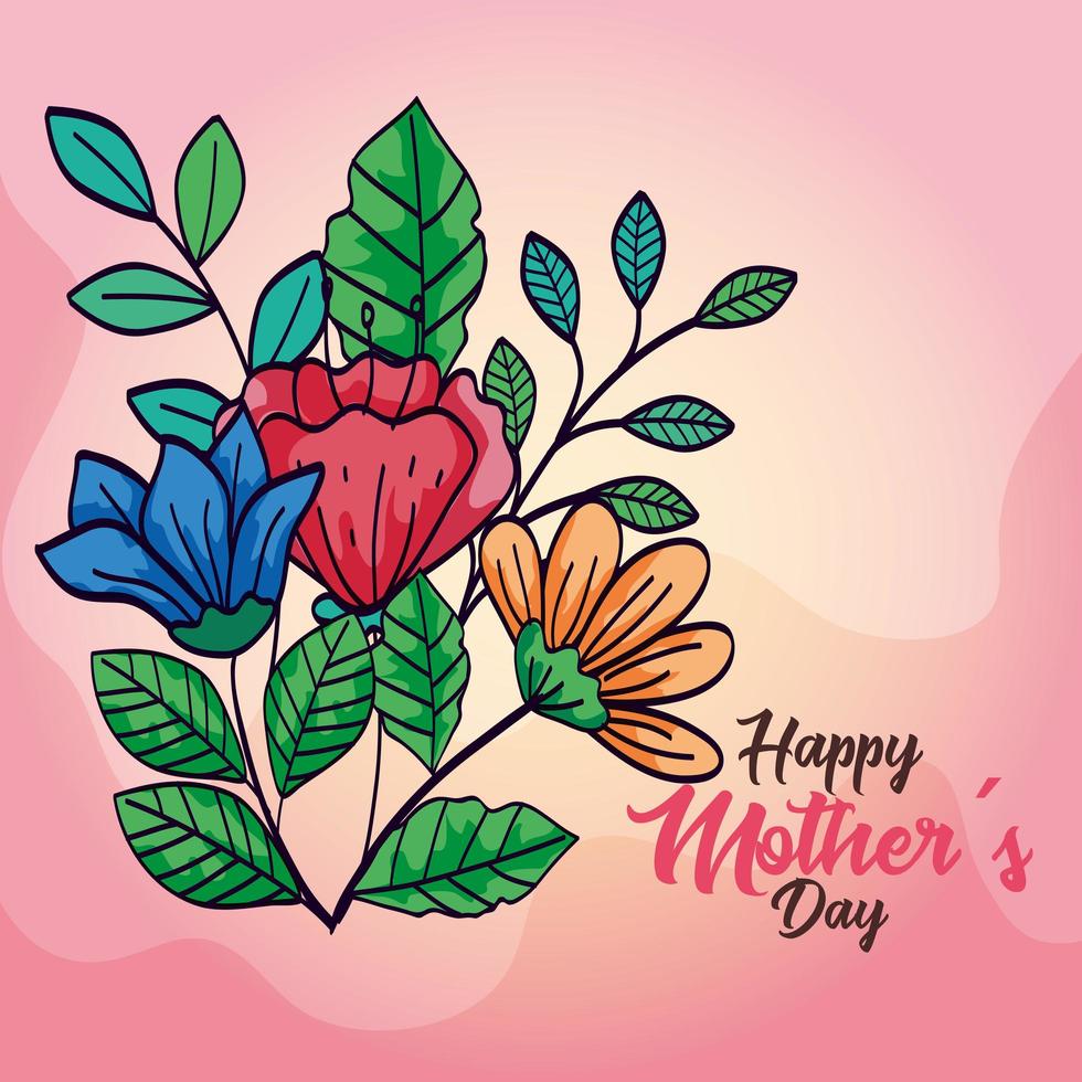 happy mother day card with flowers decoration vector