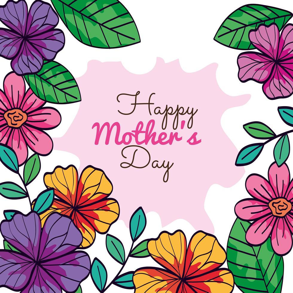 happy mother day card with frame of flowers decoration vector