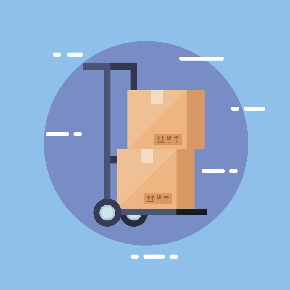 Servicio logístico de entrega y carretilla con cajas. vector