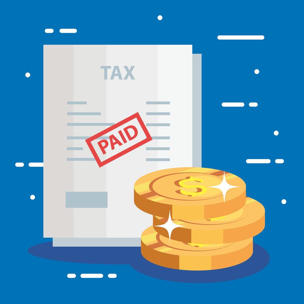 document of tax paid with pile coins vector